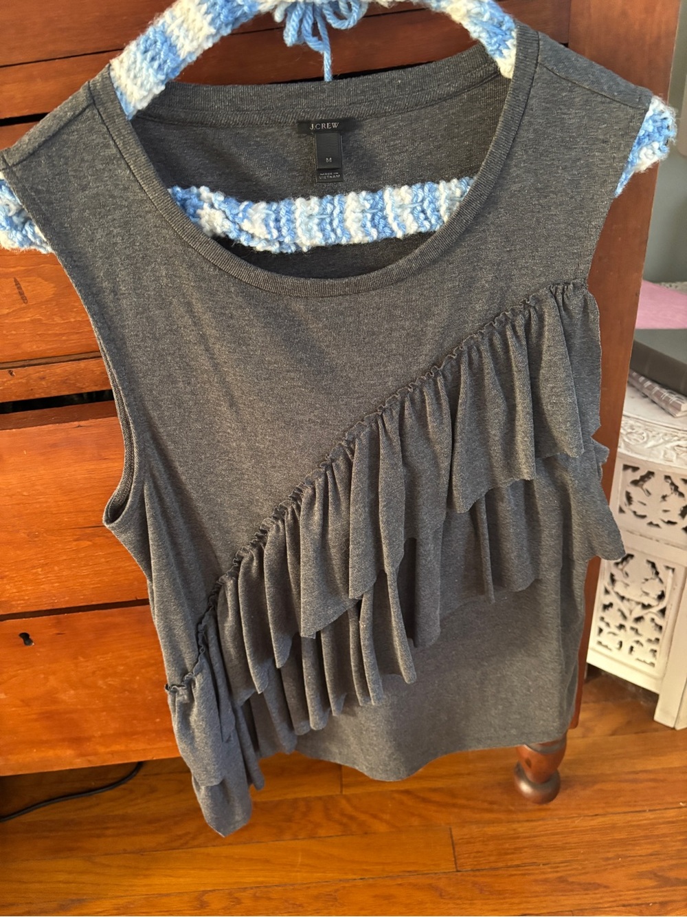 J. Crew Dark Gray Ruffle Sleeveless Tank